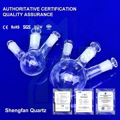 Three-Neck Flask with Clear Quartz Plate Handcrafted in Wrought and Cut Processing Service