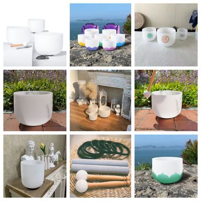 8-20 Inch 99.99% Quartz Crystal Singing Bowl Set in Transparent Pearl White for Sound Healing and Meditation